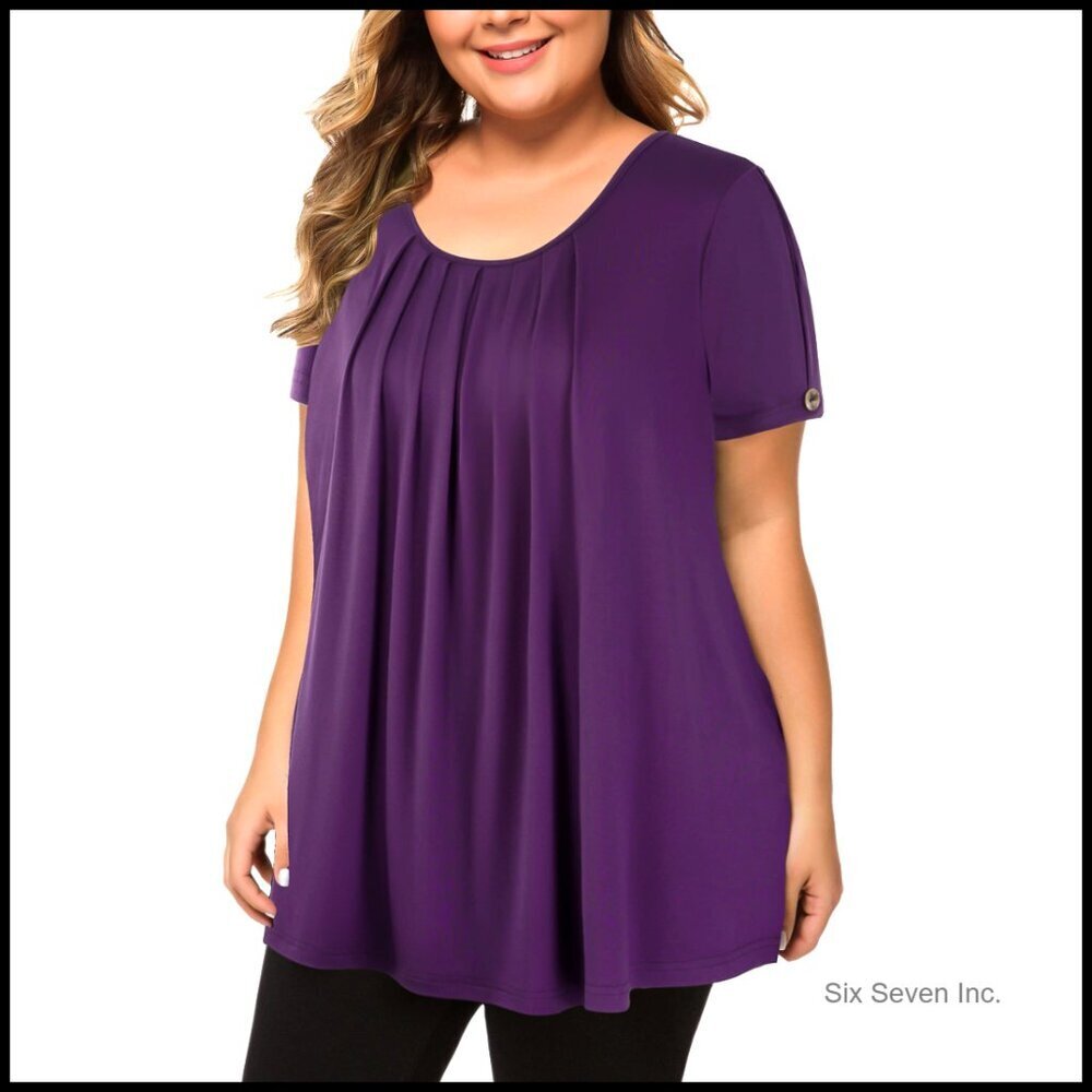 Pleated Front Tunic Top Flowy Blouse Casual Chic Plus Size Summer Wear